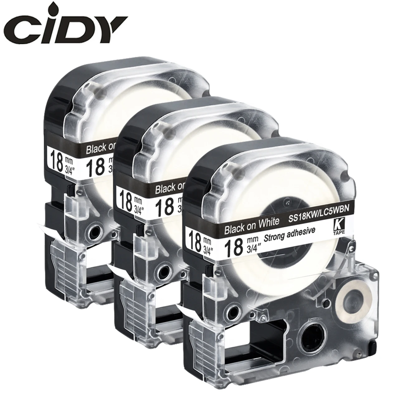 

CIDY 3 ROLLS compatible SS18KW LC-5WBN LC5WBN9 18MM Black on White label tape for kingjim label maker LW400 SR150 LW-600P LW-800