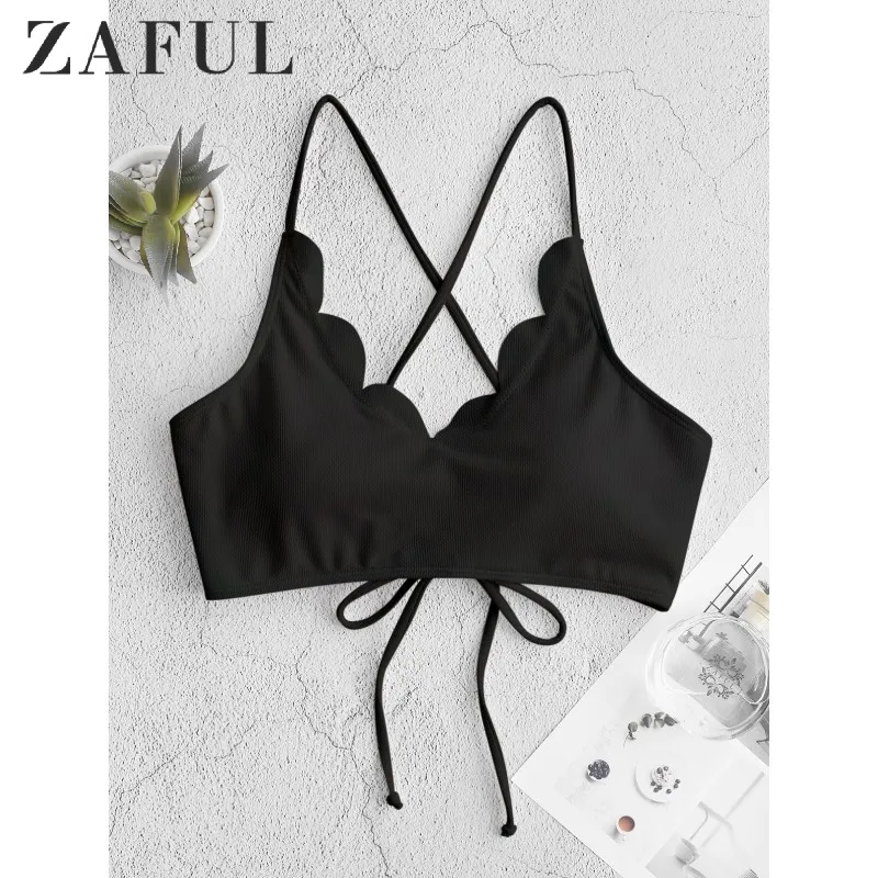 ZAFUL волнистый крест-накрест на шнуровке текстурированный Бикини Топ со съемной