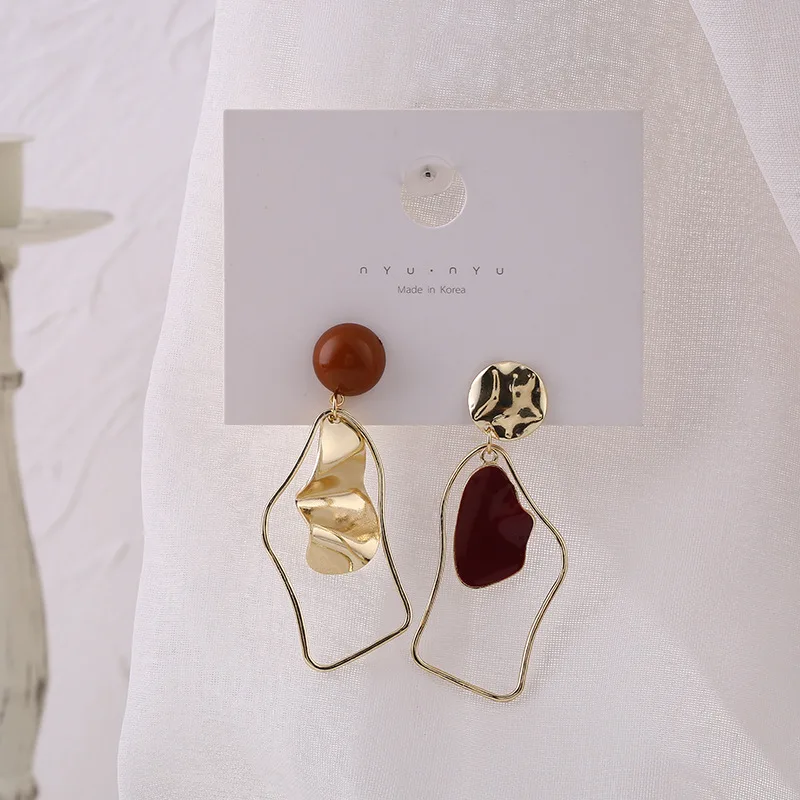 

2020 Korean New Vintage Enamel Metal Earring Irregualr Geometric Dangle Drop Earrings for Women Girl Jewelry Gift Pendientes