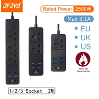 jfjvc euusuk universal plug adapter 2m extension cable electrical power strip socket usb ports 3 1a qc3 0 fast charger adaptor