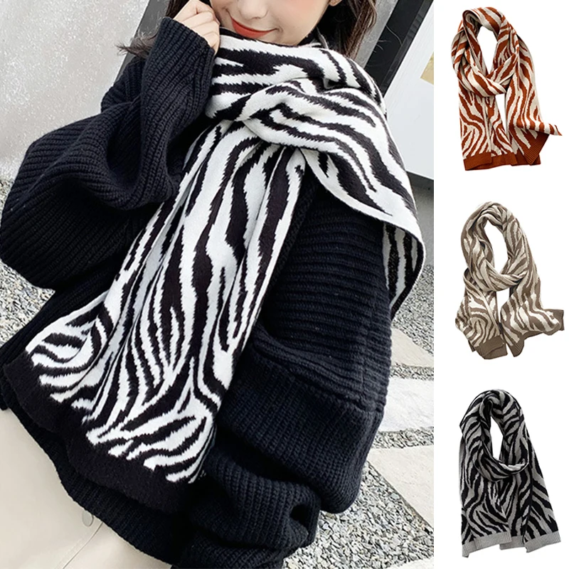 

Новинка 2022, большой шарф с узором зебры, декоративный зимний теплый мягкий вязаный шарф, японский имитационный кашемировый шарф, шаль, униве...