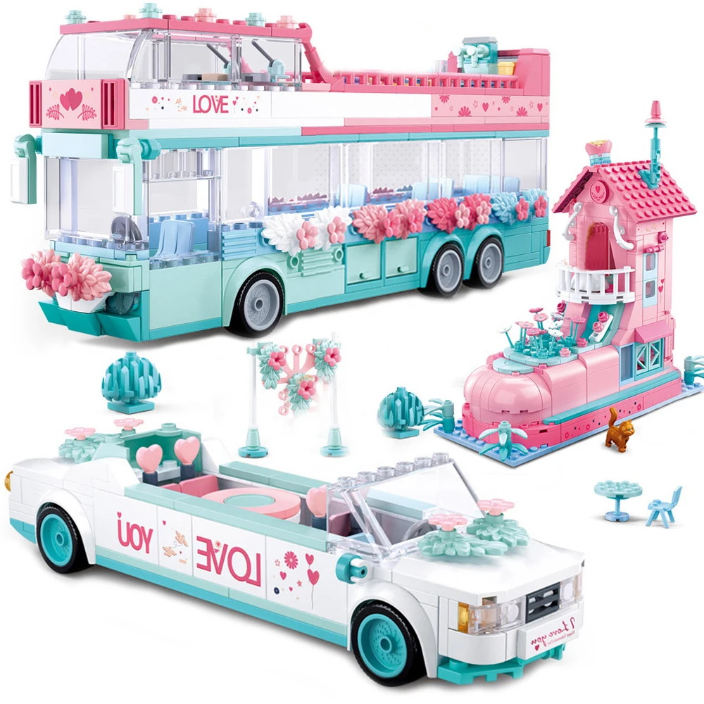 Набор игрушек для детей Sluban City Architecture Friends Wedding House, розовый автобус, гоночная принцесса, серия "Мечты".
