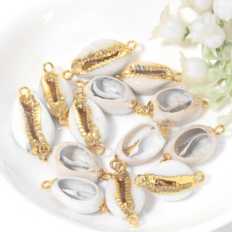 

Natural White Cowrie Shells Conch Charms 1/2 Hole Connector For DIY Jewelry Bracelet Necklace Making Accessories Wholesale 20pcs