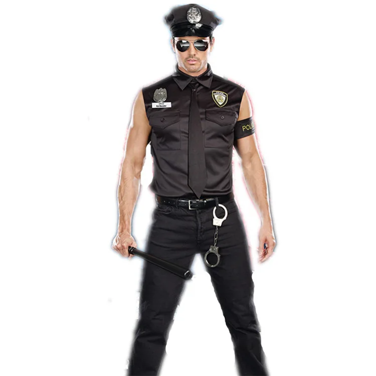 

Halloween Short Sleeve Thin Male Police Uniform Adult COSPLAY Movie Costume