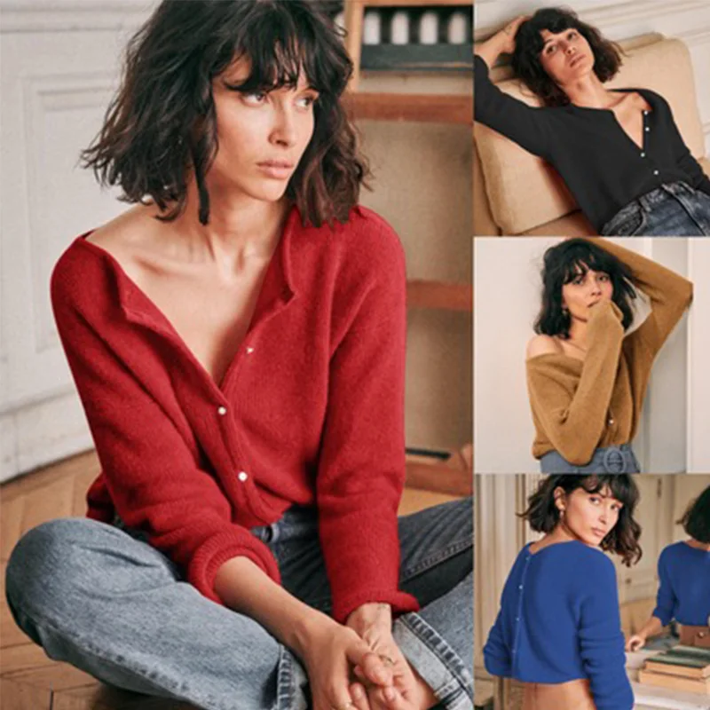 

Fall 2021 hot sale casual solid color round neck long sleeve cardigan women jacket