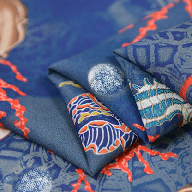 Морской принт с животными шелковая ткань качество натуральный шелк двойной