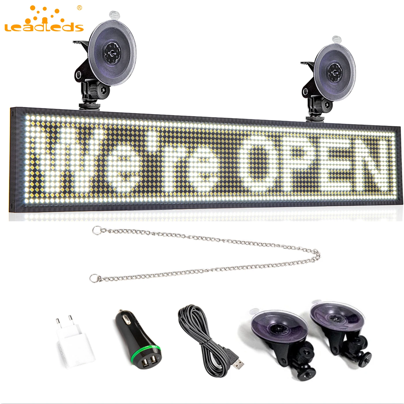 50cm White Module Car Led Sign Panel WiFi Programmable Scrolling Message LED Display Board with Chain and Sucker  Business Open
