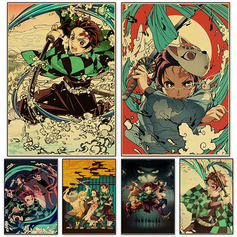 

Demon Slayer Kamado Tanjirou Retro Anime Posters Classic Japanese Animation Canvas Painting HD Home Decoration Wall Art Pictures