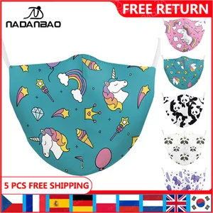 Маска с мультяшным принтом NADANBAO, женские маски, милые многоразовые маски розового цвета с единорогом, Тканевые Маски для косплея, лица с принтом животных