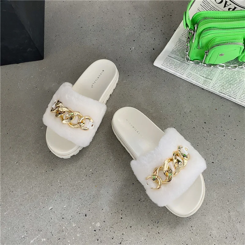 

Rivet Loafers Home Slippers Women's Slides Low Shoes Rubber Flip Flops Pantofle Fur Sliders Platform Massage Hawaiian 2021 Plush