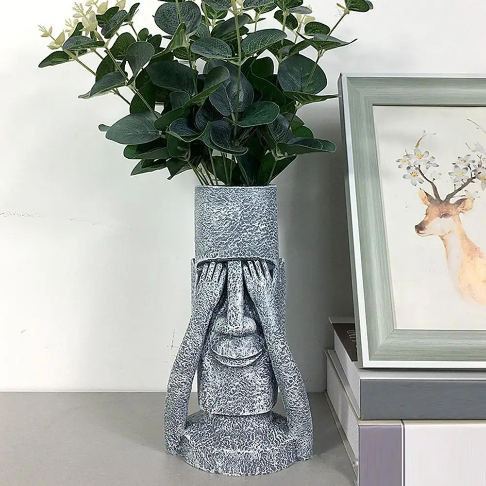 

Easter Island Stone Statue Flower Pot Resin Planter Pot Ornament See Hear Speak Resin Sculpture For Home Decoration Garden Decor
