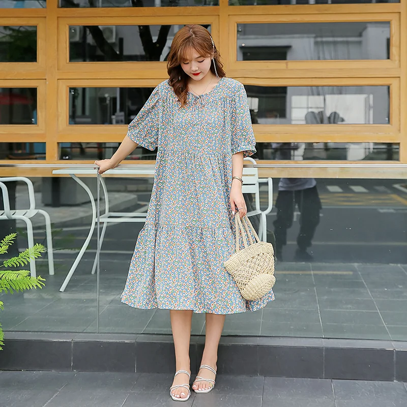 

Женское шифоновое платье с коротким рукавом, Элегантное повседневное свободное платье большого размера с милым принтом, лето