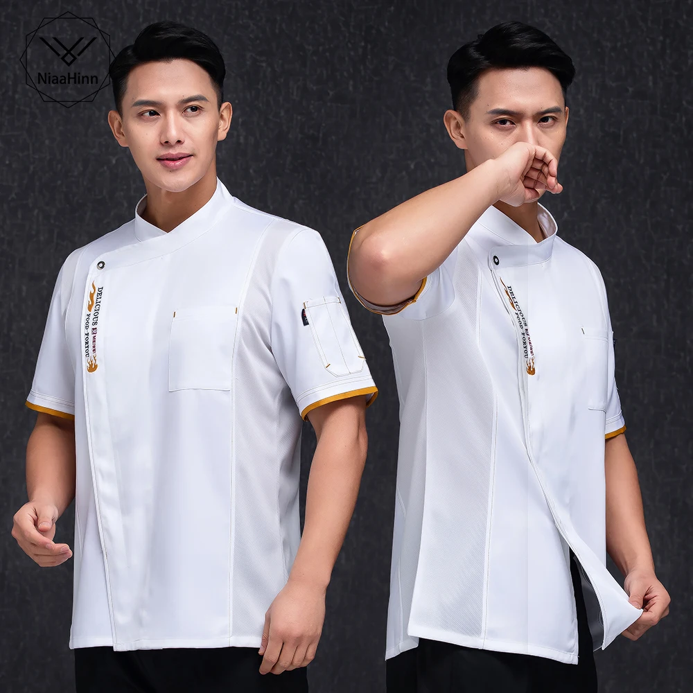 

Food Service Tops Chef Uniform Kitchen Work Jackets Restaurant Sushi Costume Bakery Cafe Waiter Catering Chef Barber Cook Shirt