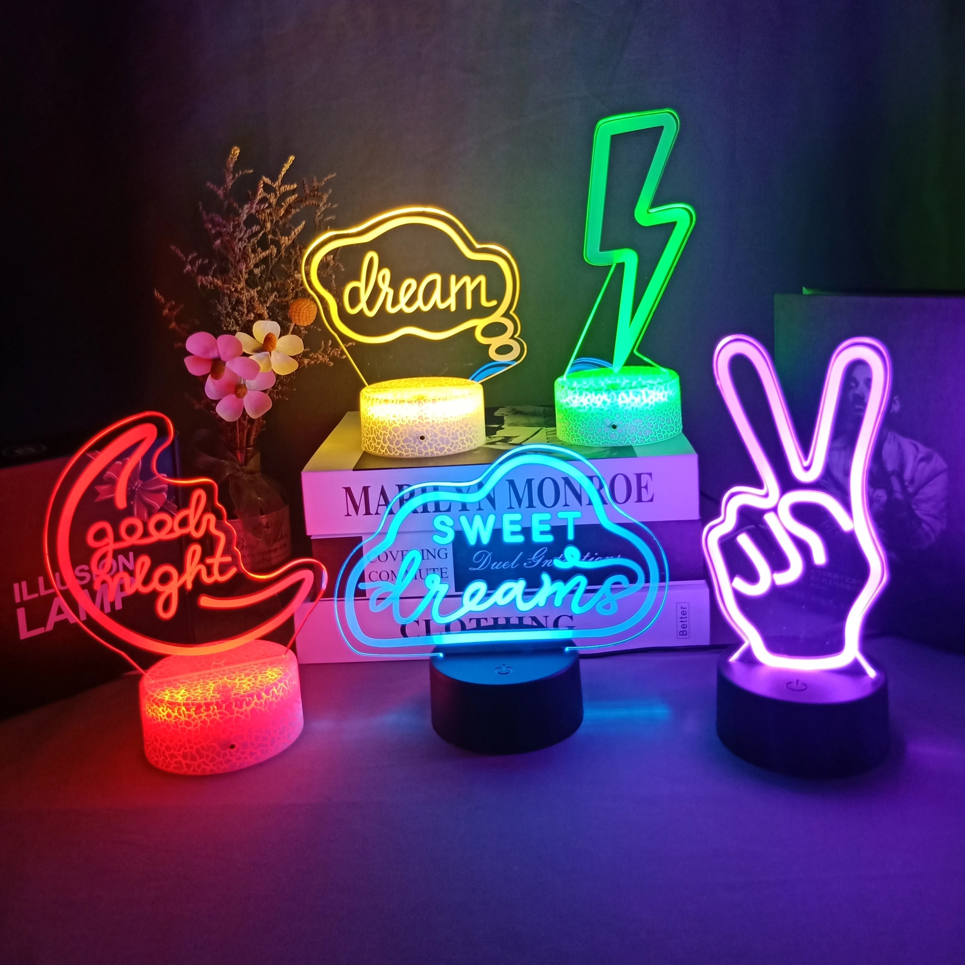 

Светодиодный ночсветильник цветов Good Vibes Dream Open Hello Flash, неоновая вывеска, настольная лампа USB/Battrey Power для домашвечерние декора, вечеринки, сва...