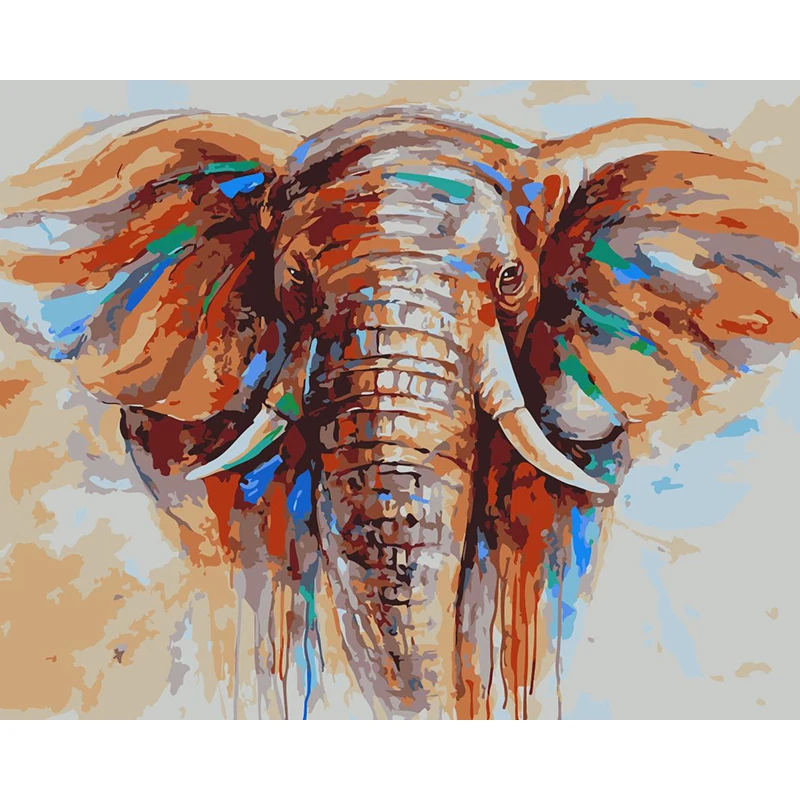 

Colorful elephant DIY Digital Oil Painting By Numbers Europe Abstract Canvas Painting For Living Room Wall Art