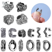 zs 2pcs punk rock stainless steel cuff earrings for men gothic tiger lion ear clip non pierced fake cartilage earrings jewelry