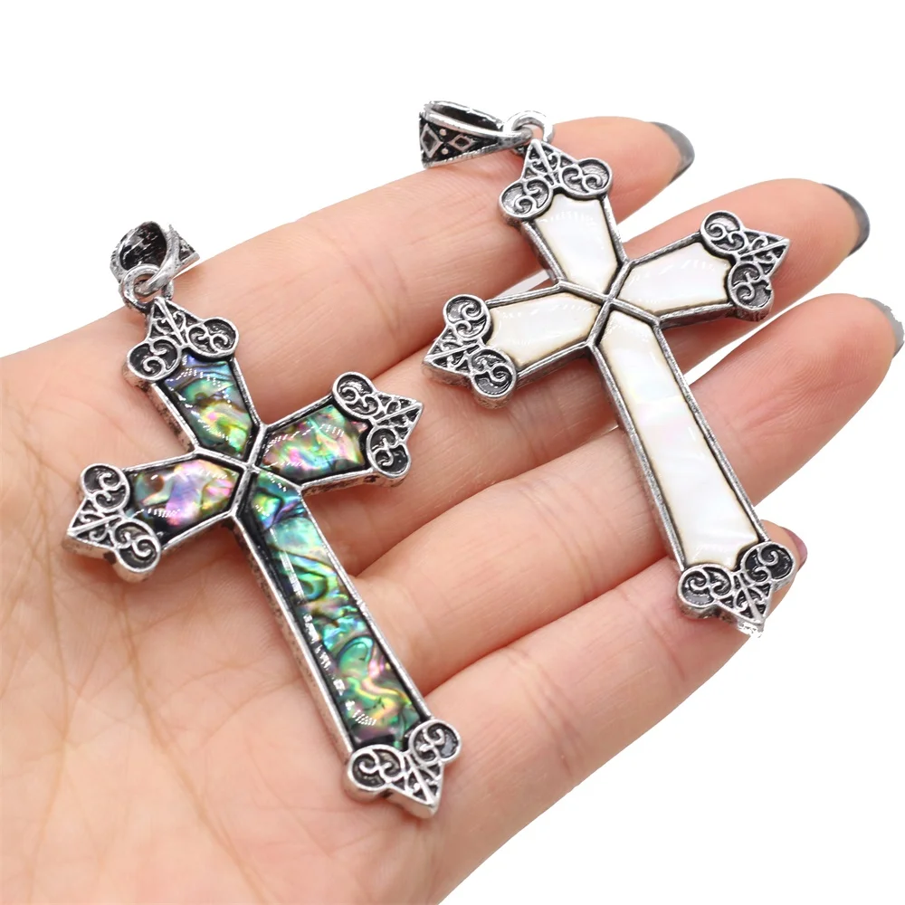 

1pcs Natural Cross Shape Shell Pendant White Abalone Shell for DIY Necklace Earring Jewelry Making for Women Gift Size 42x65mm