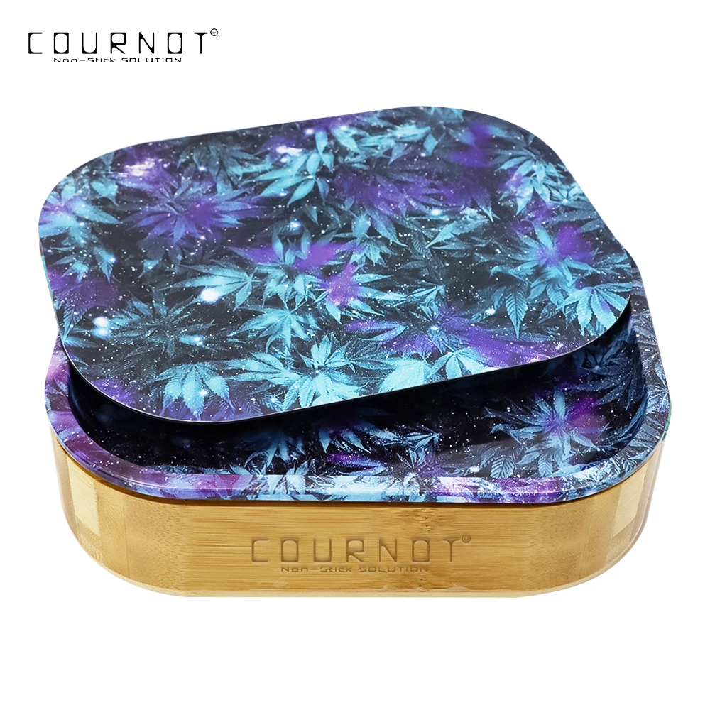 

COURNOT Natural Bamboo Storage Box Suit Rotating open lid type tobacco box With 2 Magnets Smoking Rolling Paper Accessoires
