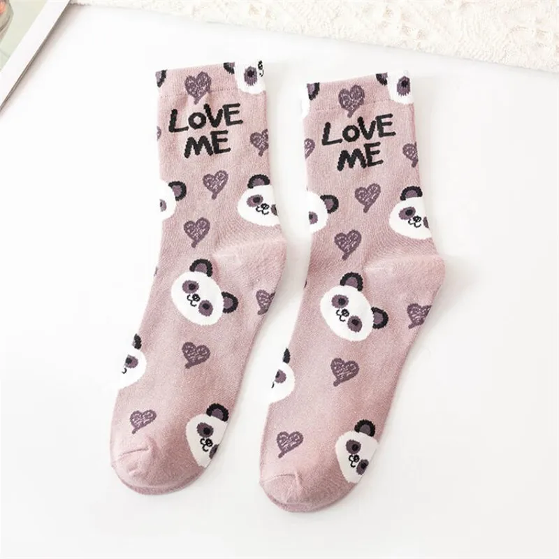 Women's Lovely Cartoon Cotton Socks Colorful Street Style Female Ladies Little Bear Patterned Hip Hop Sock images - 6