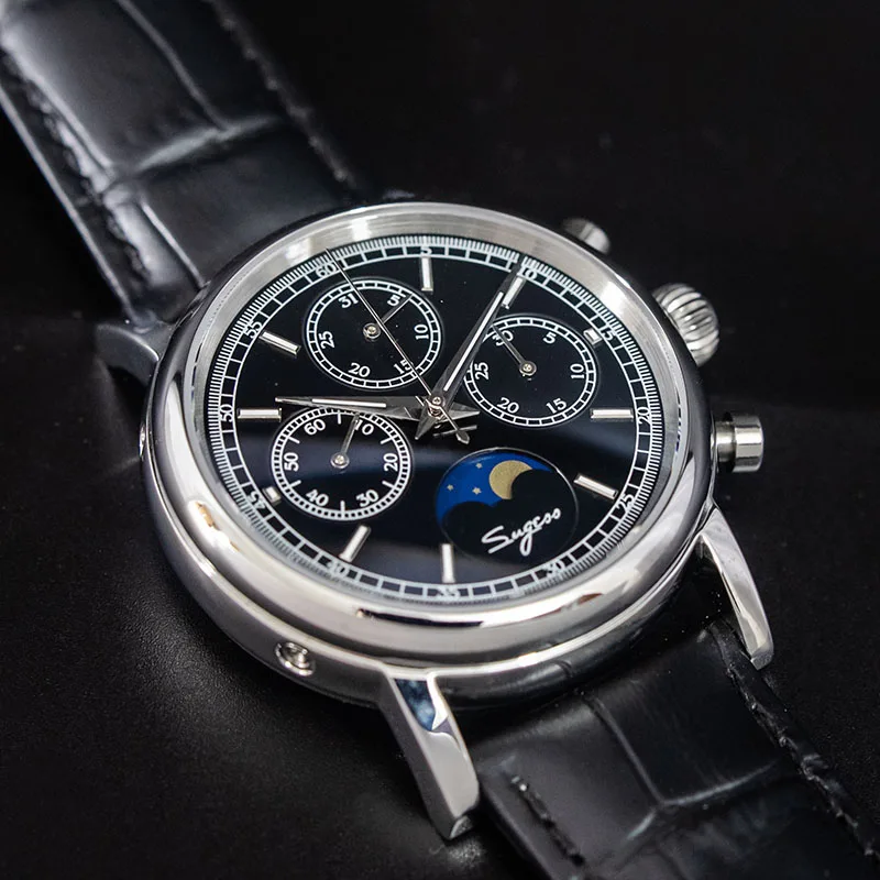 Супер Светящиеся механические часы с хронографом для мужчин ST1908 Moon Phase NATO Calendar мужские наручные часы Relogio - Цвет: Black Black