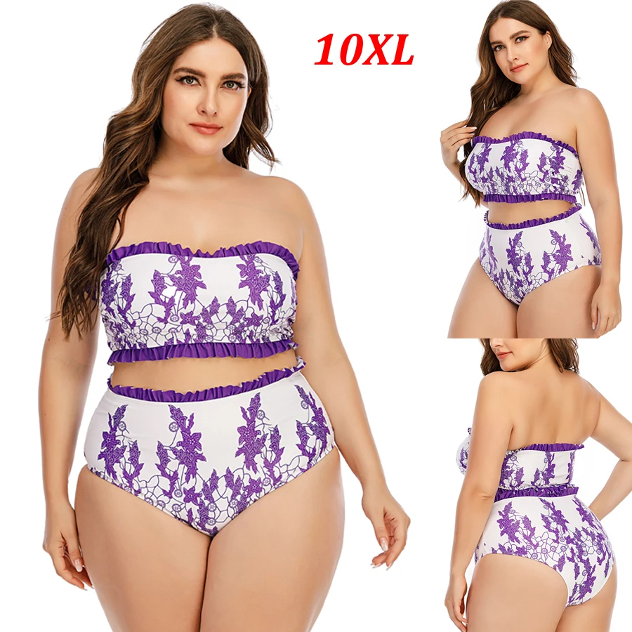 

2021 New Print Bikini 10XL Bandeau Bikini Tube Top Swimsuit Women Swimwear Vintage Swimming Suit