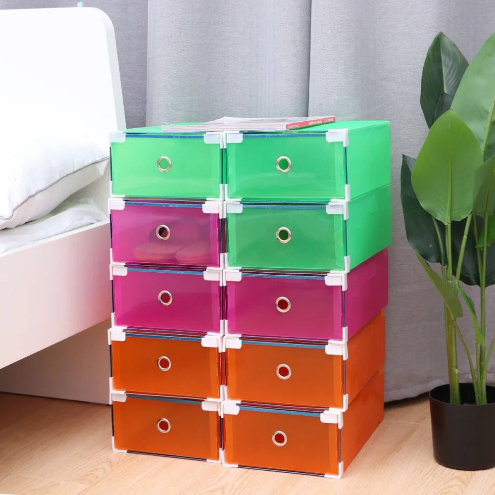 

10PCS Crate Storage Clear Drawer Shoe Boxes Stackable Foldable Shoes Case Home Wardrobe Thicken Shoebox with Metal Packa