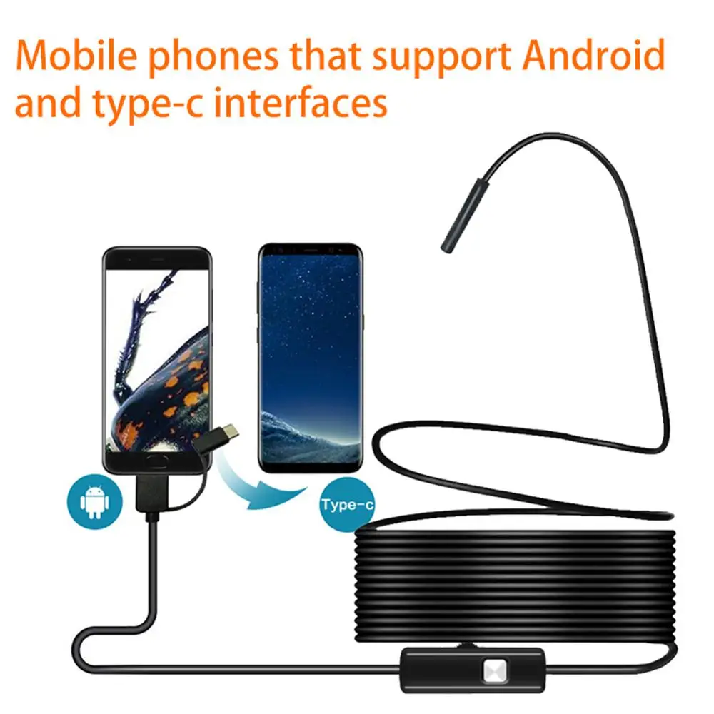 

Камера-Эндоскоп 8 мм, водонепроницаемая, IP67, 6 Регулируемых светодиодов, Micro USB, OTG, Type C, для ПК на Android