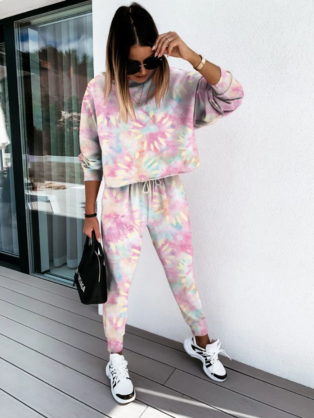 

Autumn Winter Tracksuit Women Tie Dye Print Set Long Sleeve Sweatshirt Top Pants Suit Jogging Femme Sport Casual Two Piece Set
