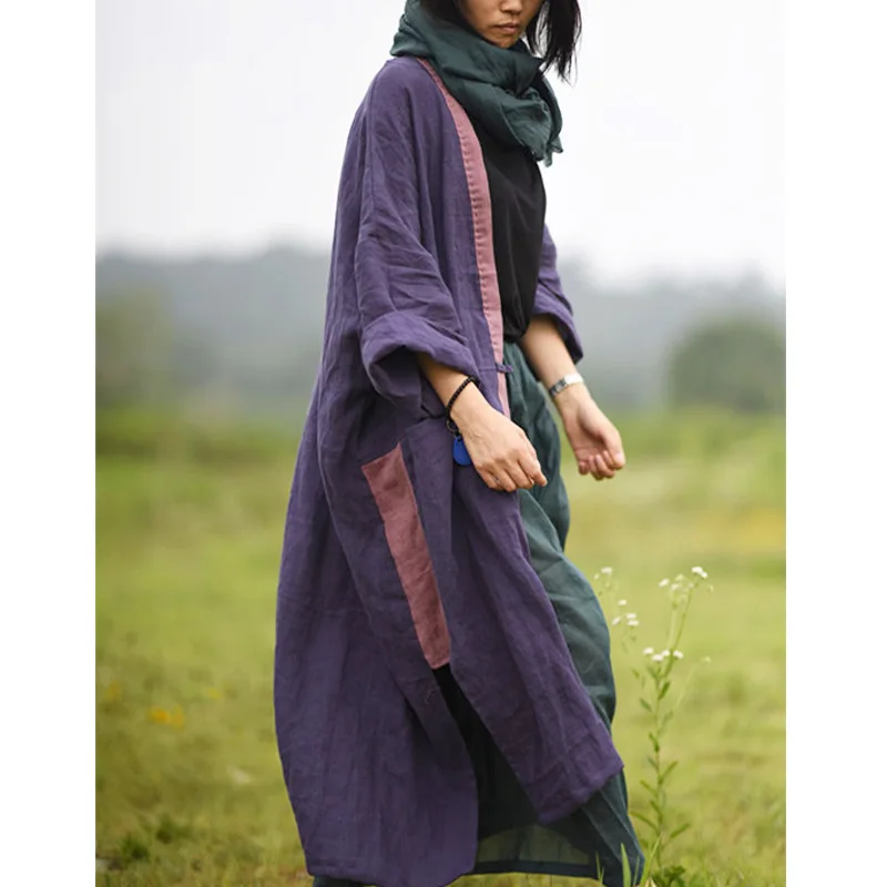 Женское свободное льняное пальто-Тренч верхняя одежда женское длинное пальто