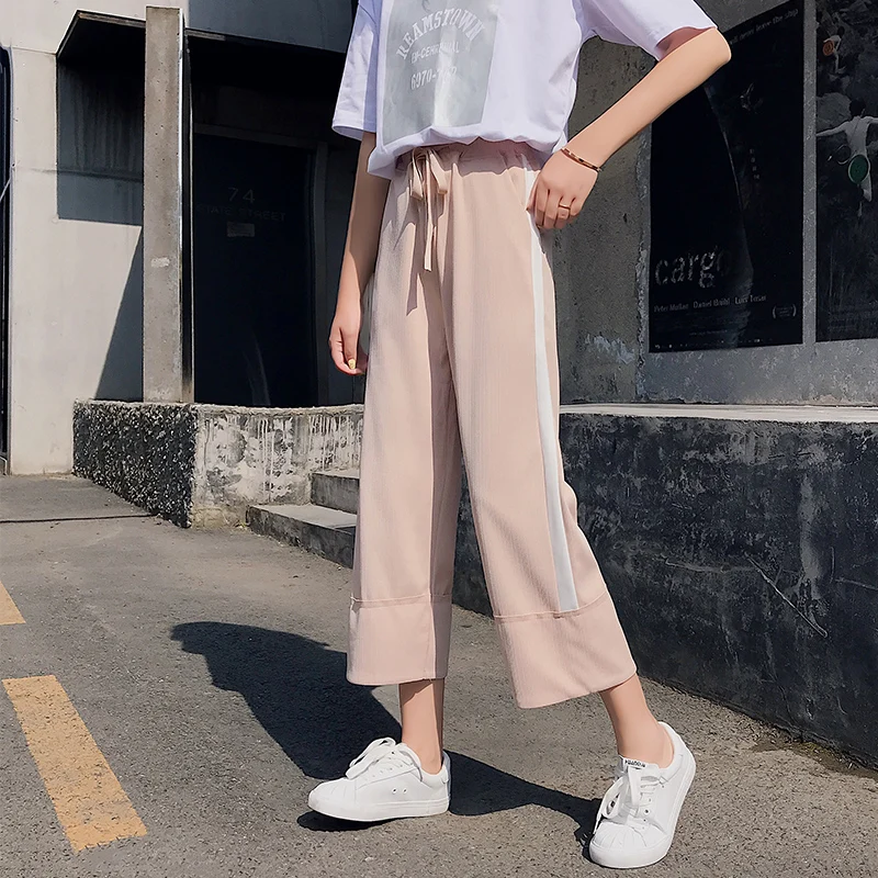 

Брюки женские спортивные с широкими штанинами, Джоггеры в полоску сбоку, свободные универсальные модные штаны для отдыха в стиле ольччан, в ...