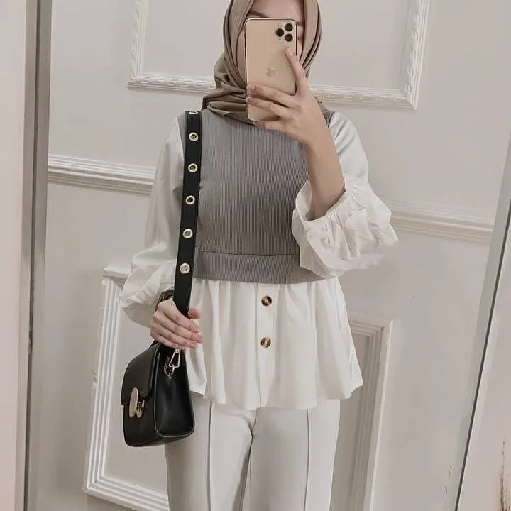 Bubble Sleeve Tops for Muslim Women Tops and Blouses Turkish Long Shirts Islamic Clothing Dubai Arabic T Shirt De Moda Musulmana