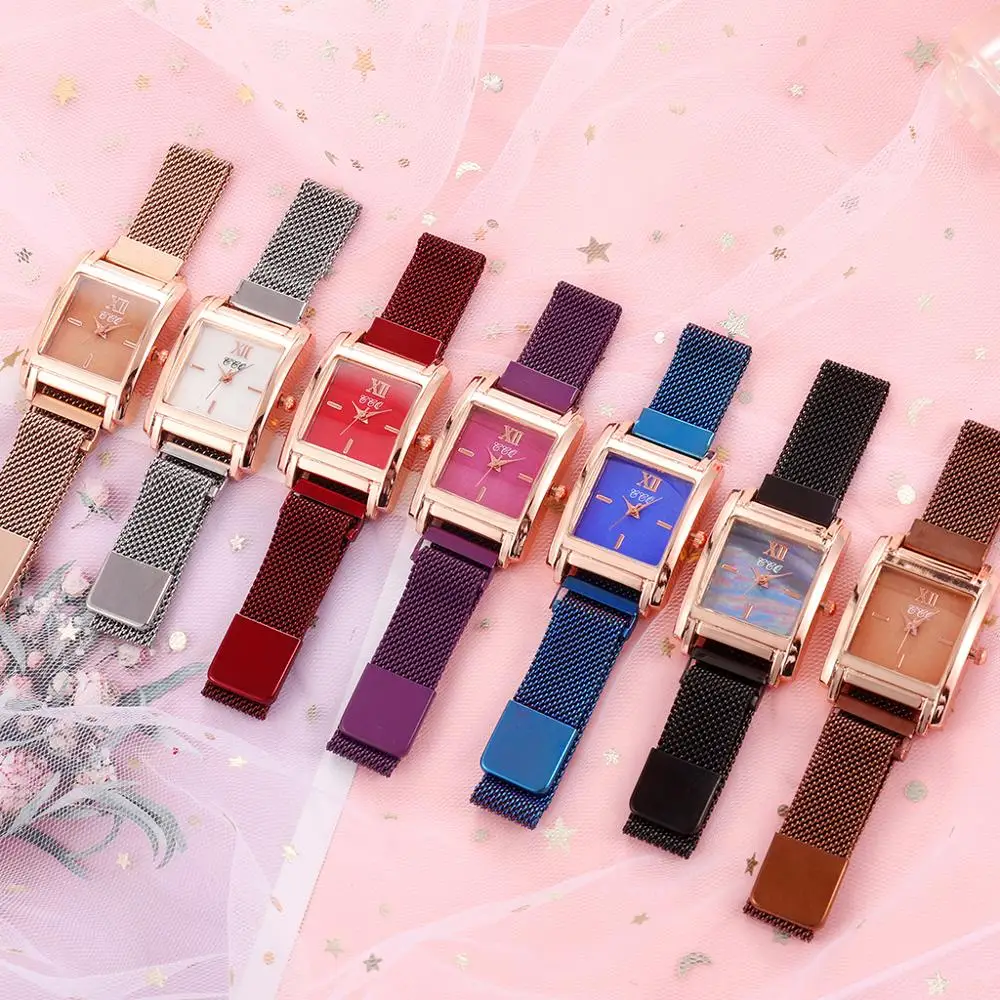 

Explosion Style Magnetic Buckle Casual Quartz Female Watch Creative Rose Gold Square Dial Wild Watch Magnetic Strap Watch