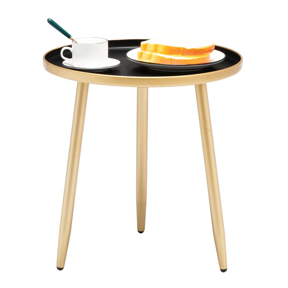 

Simple Iron Coffee Side End Table Round 17x16.5x16.5 Inch Golden Frame Black Top Shelf Easy to Move and Carry[US-Stock]