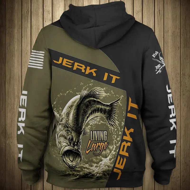 

Stitching design cool fish print men's casual sweatshirt