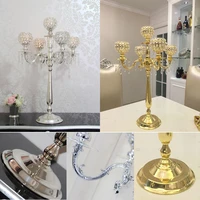 75cm metal gold silver candle holders 5 arms with crystals stand pillar candlestick for wedding table centerpieces decoration