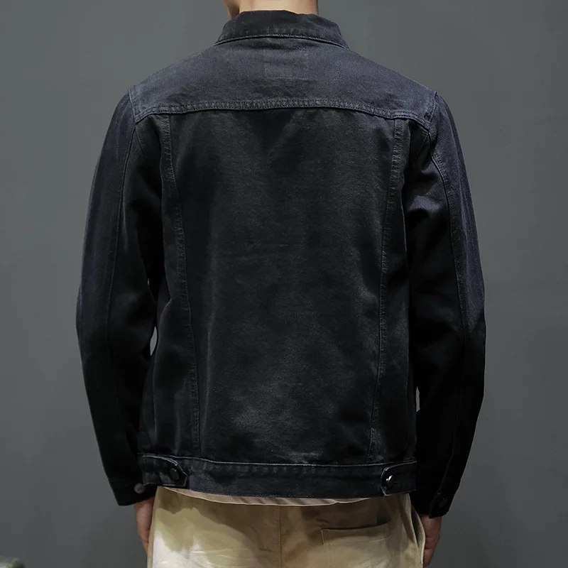 Idopy Мужская черная джинсовая куртка карго осень-зима в винтажном стиле Узкие