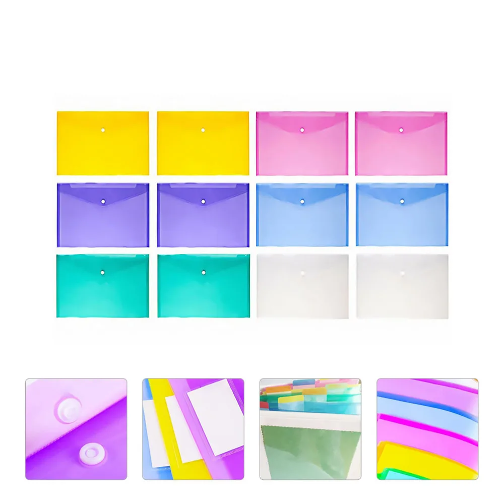 

12Pcs Snap Button File Storage Bag Documents Receipt Organizer with Pocket
