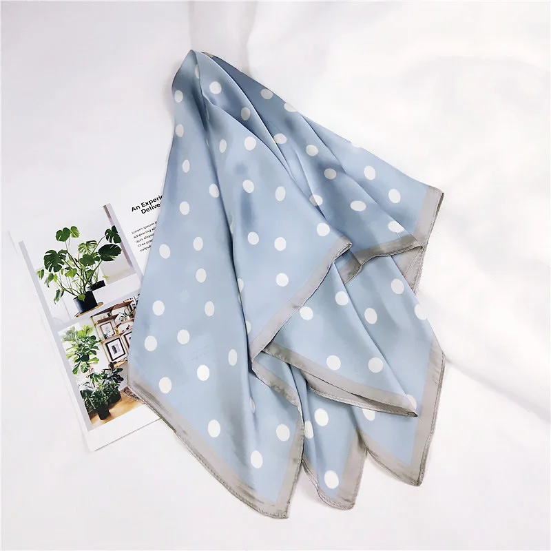 

70*70cm Silk Satin Hair Scarf For Women Small Shawls Wraps Dot Print Kerchief Bandana Head Scarfs Female Neck Scarves For Ladies
