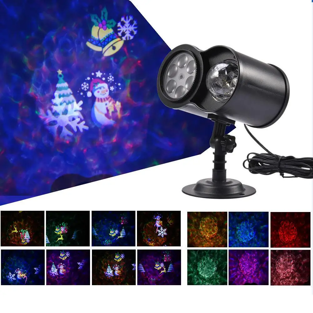

Рождественский светодиодный лазерный проектор RGBW Snowamn с двойной головкой, водная волна, сценическое освещение с дистанционным управлением,...