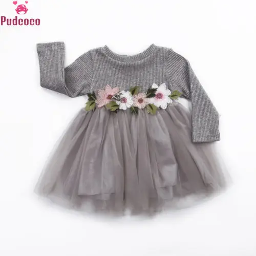Cute Pretty Toddler Baby Girls Dress Flower Long Sleeve Lace Dress Princess Party Prom Tulle Dresses