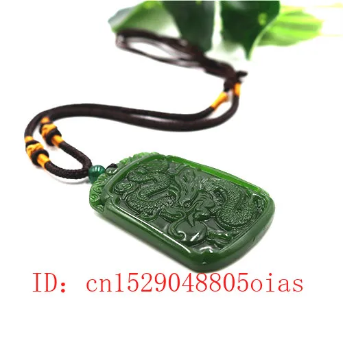 Ожерелье с подвеской из натурального китайского зеленого нефрита и дракона