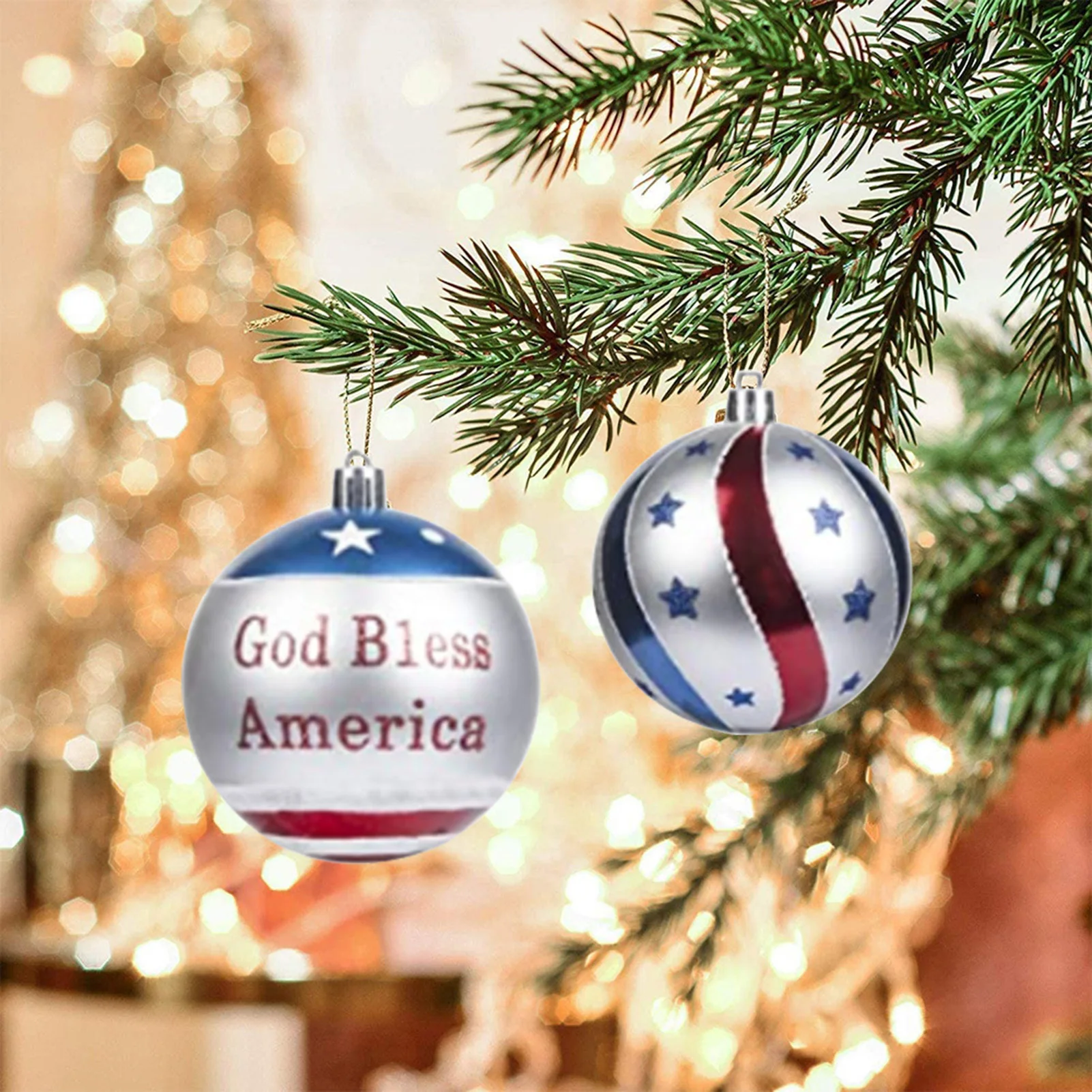 

12PCS American Flag Design Christmas Ball Ornaments Holiday Tree Balls Plastic Hanging Pendant Home Decor