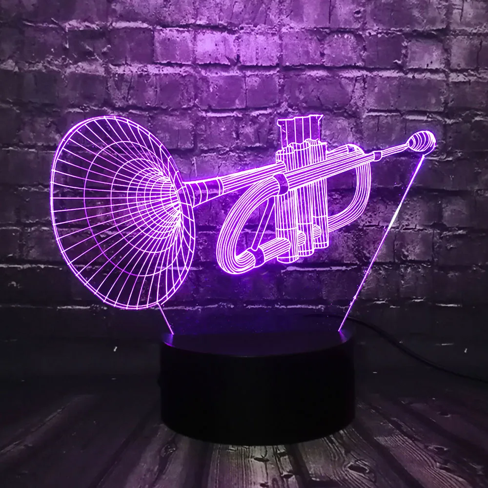 Новый инструмент рога 3D Светодиодные ночные светильники Luminaria Иллюзия