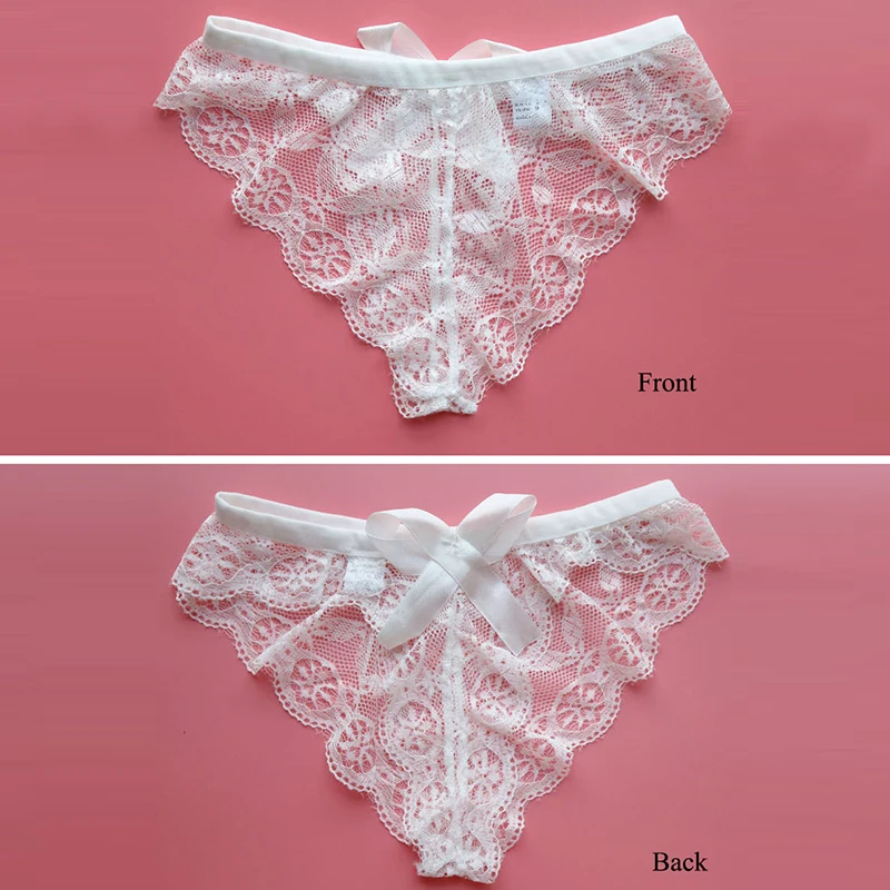 Стринги женские кружевные прозрачные с бантом сзади черные/белые | Женская