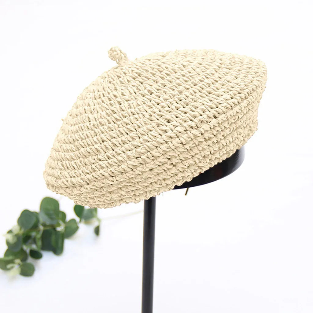 

2021 New Handmade Women Berets French Female Straw Hats Designer Girl Flat Cap Knit Black Beret Gifts For Woman Summer #L5