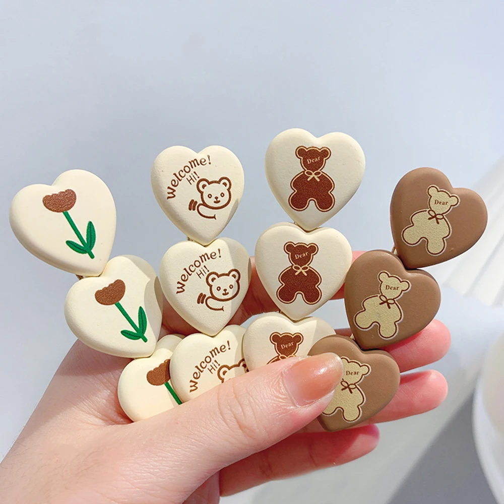 Заколка для волос в форме сердца с медведем из мокко тюльпана|Шпильки и заколки