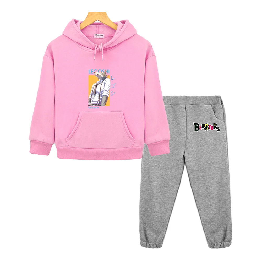 Legoshi BEASTARS Wolf Card Anime Pullover Hoodie for Girl Sets Suit for Boy Kids Sweatshirt Pants+top 2pc Warm Children Clothing
