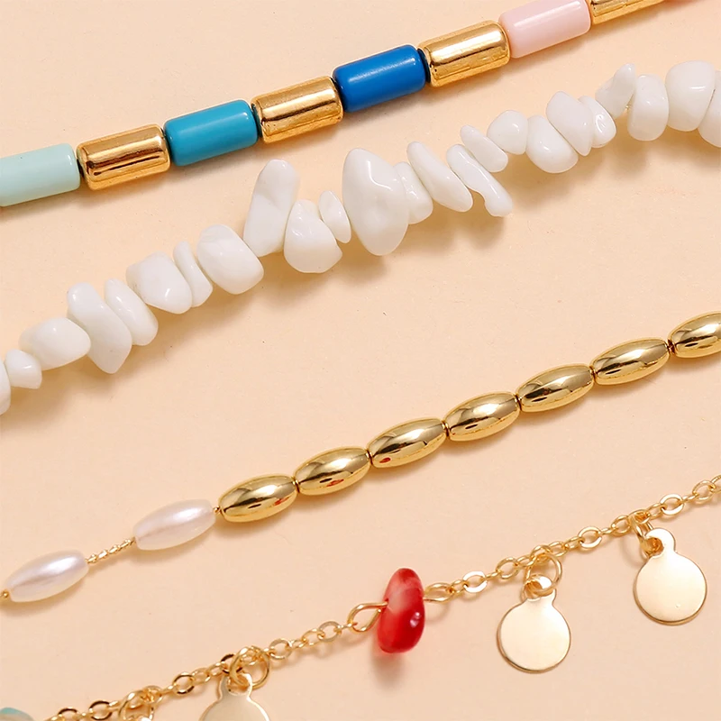 4 шт./компл. богемные браслеты на ногу с модным геометрическим драгоценные камни