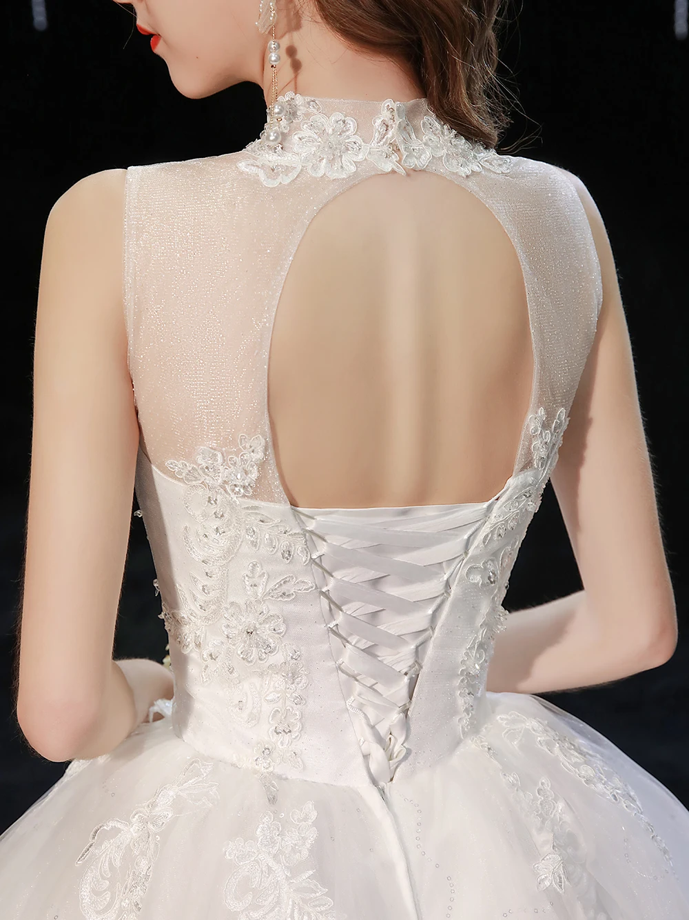 

2021 New Fashion High Neck Wedding Dress Vestido De Noiva Luxury Lace Sequins Wedding Gowns Floor-length Bride Dress Plus Size