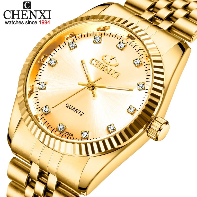 

Golden New Clock gold Fashion Men watch full gold Stainless Steel Quartz watches Wrist Watch Wholesale CHENXI Gold watch men